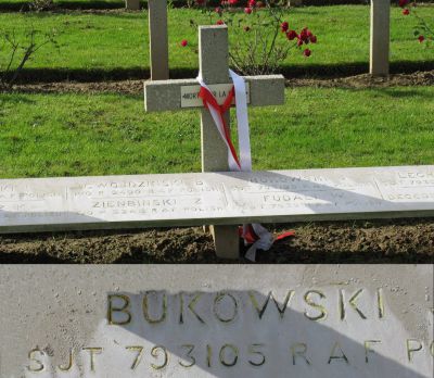 BUKOWSKI Jozef
- 30 ans -
Né 15.12.1913 Leksandrowa Bochnia
Décès 01.07.1944 Beauvilliers (28)
Matricule 793105
Polish Air Force
300ème Escadron Mazowieckie
Sergent
Lancaster ED814 avec le code sans fil BH-N a été abattu par un chasseur de nuit pendant le bombardement d'une gare à Vierzon (03)
Tombe 3/5 - Rang AA - Carré II
copyright photo Piotr Packowski
copyright Frania
