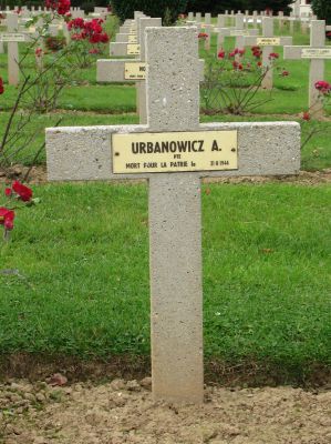 URBANOWICZ Antoni
- 25 ans -
Né 10.02.1919 Wangi Lida
Décès 31.08.1944 
Matricule 25967
1ère Division Blindée Polonaise
9ème Bataillon Fusiliers Tirailleurs
Tireur
Décoration : Krzyz Walecznych
Tombe 11 - Carré I - Rang A
copyright photo Piotr Packowski
copyright Frania
